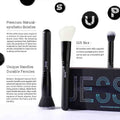 Makeup brushes with Jesup branding on a white background