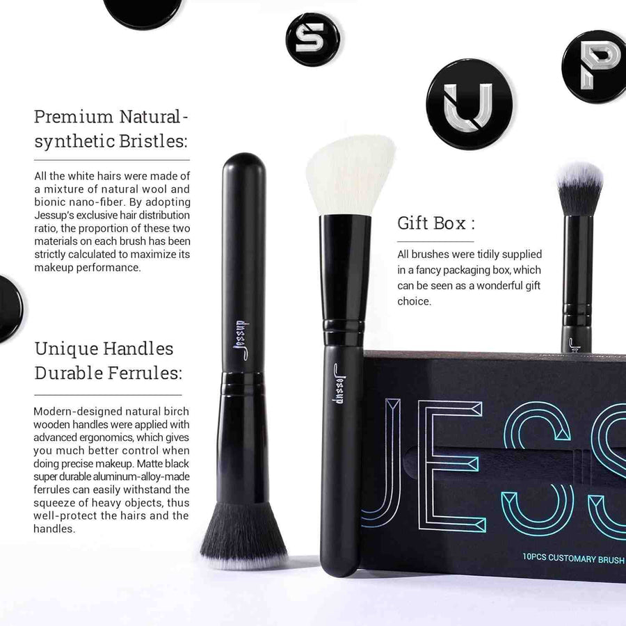 Makeup brushes with Jesup branding on a white background