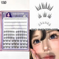 False eyelashes with packaging and a close-up of an eye wearing the lashes.