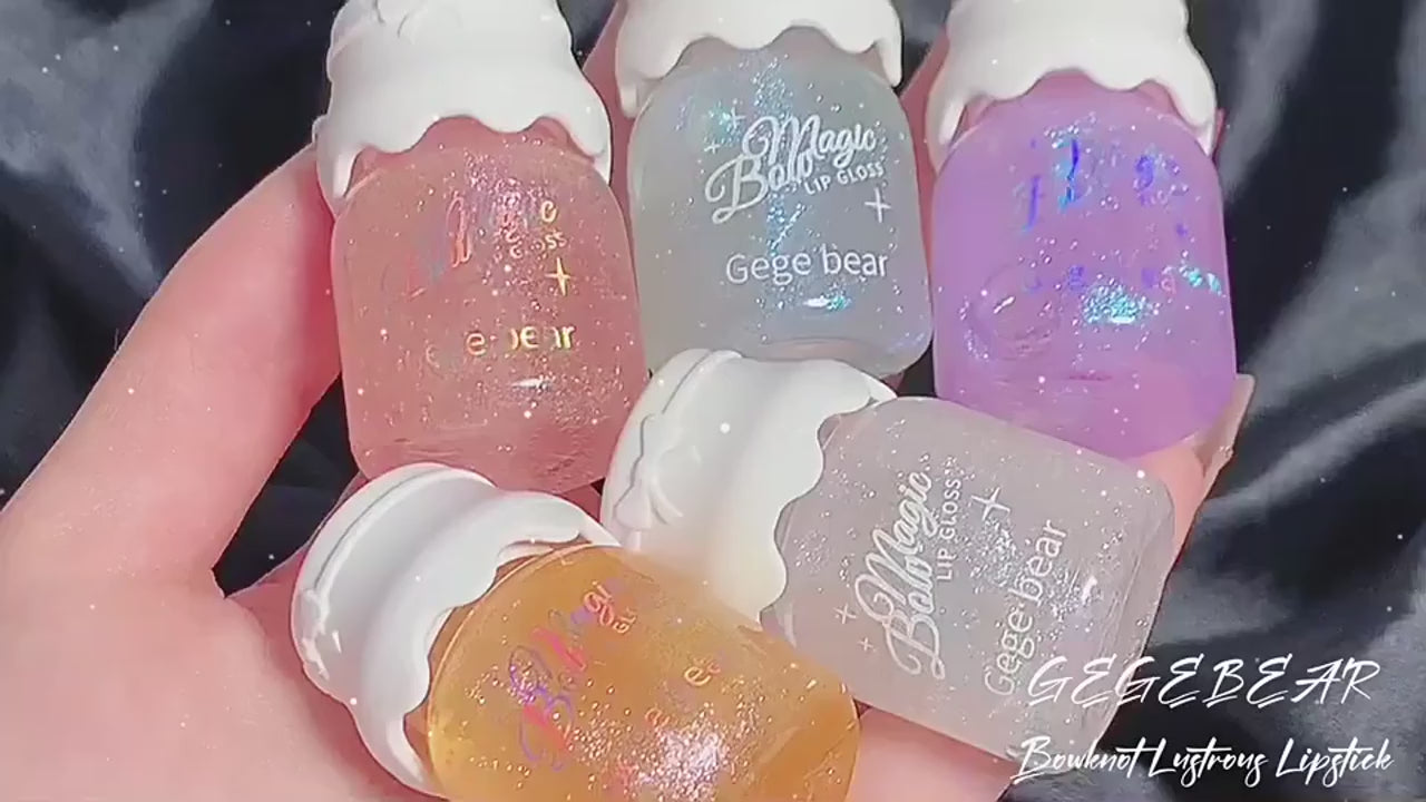 New Fashion Gege Bear Bow Lip Gloss Plump Lips Water-Proof Shining Jelly Oil with Mineral Ingredients