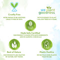 Certification logos and sustainability claims on a white background