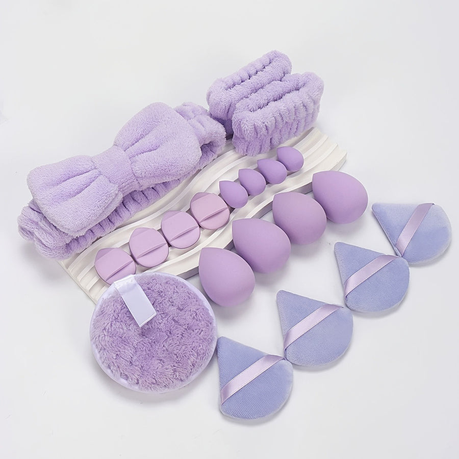 purple beauty blender set with 20 pieces on the white background 