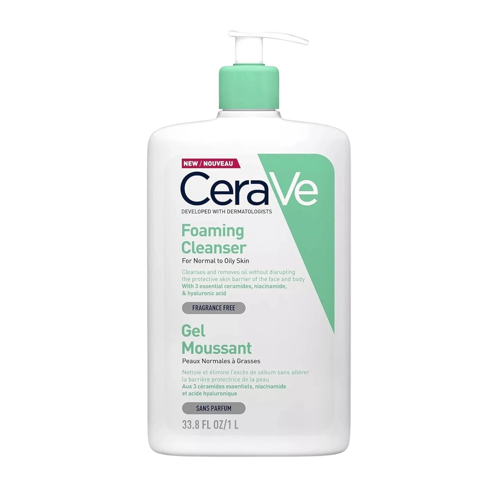 CeraVe Foaming Facial Cleanser bottle for normal to oily skin, featuring a gel-to-foam formula with ceramides, niacinamide, and hyaluronic acid to cleanse without disrupting the skin’s moisture barrier”

“Packaging of CeraVe Foaming Facial Cleanser showing dermatologist-developed formula that removes excess oil and impurities while maintaining the skin’s protective barrier”