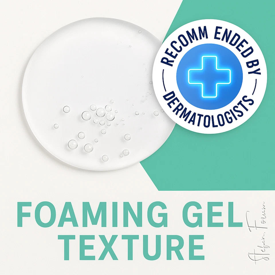 CeraVe Foaming Facial Cleanser bottle for normal to oily skin, featuring a gel-to-foam formula with ceramides, niacinamide, and hyaluronic acid to cleanse without disrupting the skin’s moisture barrier”

“Packaging of CeraVe Foaming Facial Cleanser showing dermatologist-developed formula that removes excess oil and impurities while maintaining the skin’s protective barrier”