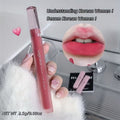 Lipstick with a close-up of lips wearing the product, set against a blurred background.
