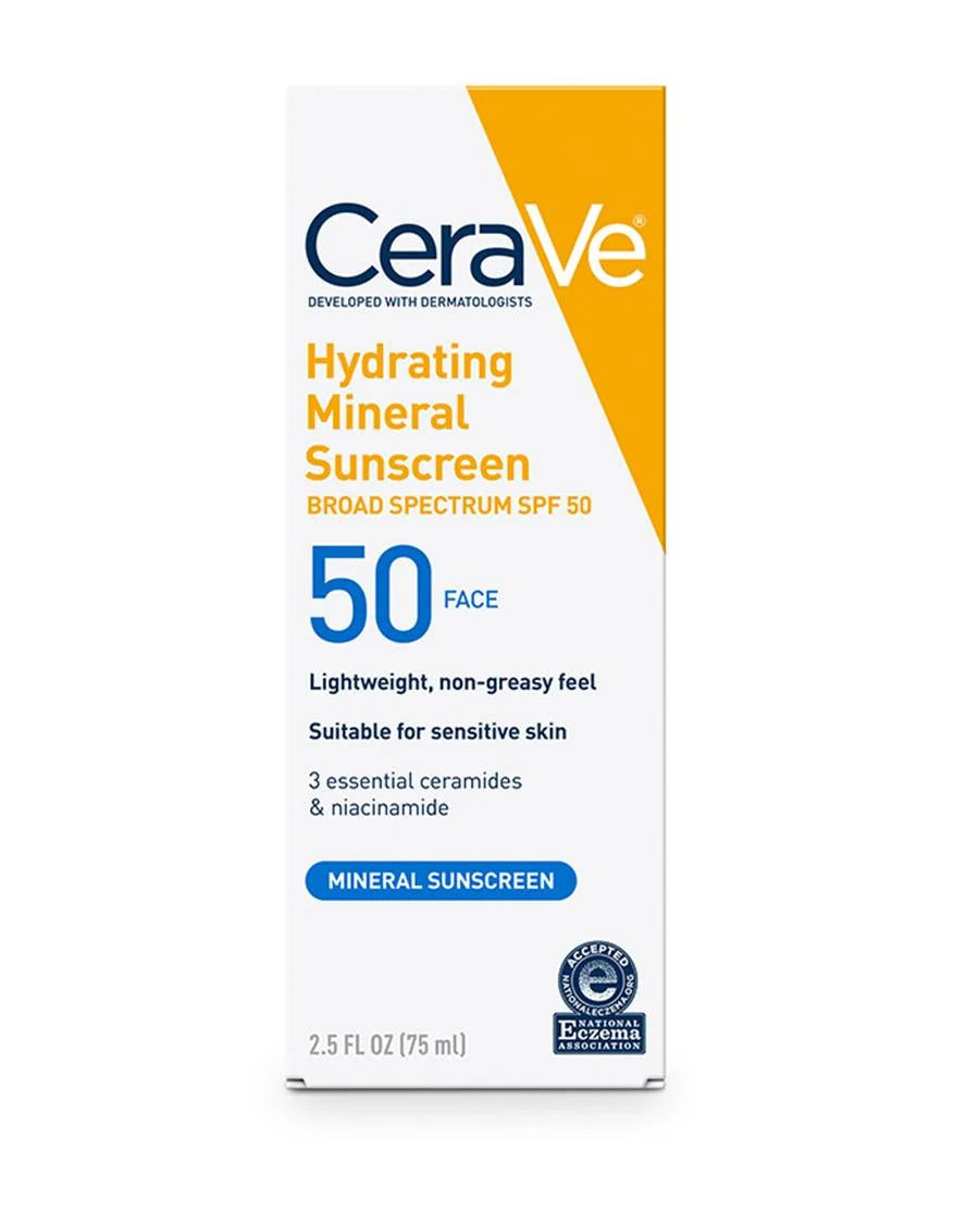 CeraVe Hydrating Mineral Sunscreen Face Lotion SPF 50 is a 100% mineral, oil-free sunscreen that uses titanium dioxide and zinc oxide to protect your skin , providing strong sun protection without irritating sensitive skin. Makeupspice Nepal