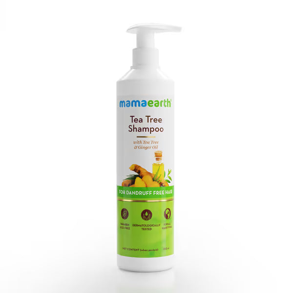 Mamaearth Tea Tree Shampoo bottle on a white background