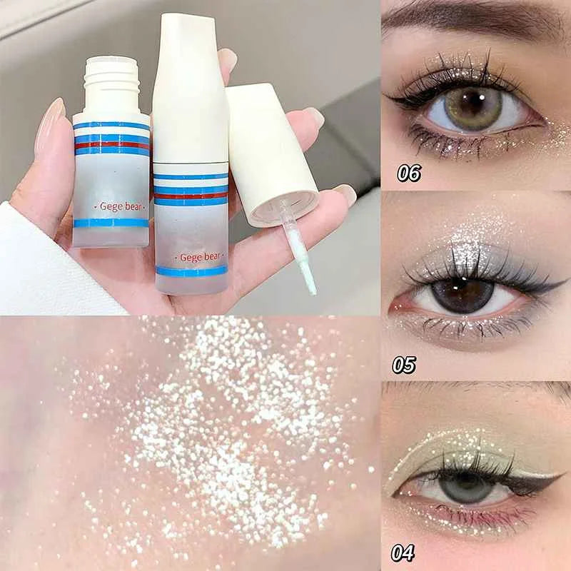 collage of liquid shimmer eyshadow in stick showing 3 shimmer shades applied on eyes and arms 