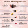 Infographic of makeup brushes with descriptions and brand name 'VEGA'.