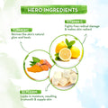 Diagram of skincare product ingredients with turmeric, lemon, and glycerin.