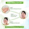 Step-by-step guide for using a skincare product with images of hands and a woman applying it.