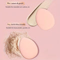 finger puffs showing wet and dry usage on a pink background 