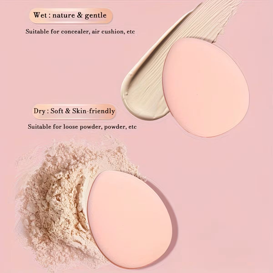 finger puffs showing wet and dry usage on a pink background 