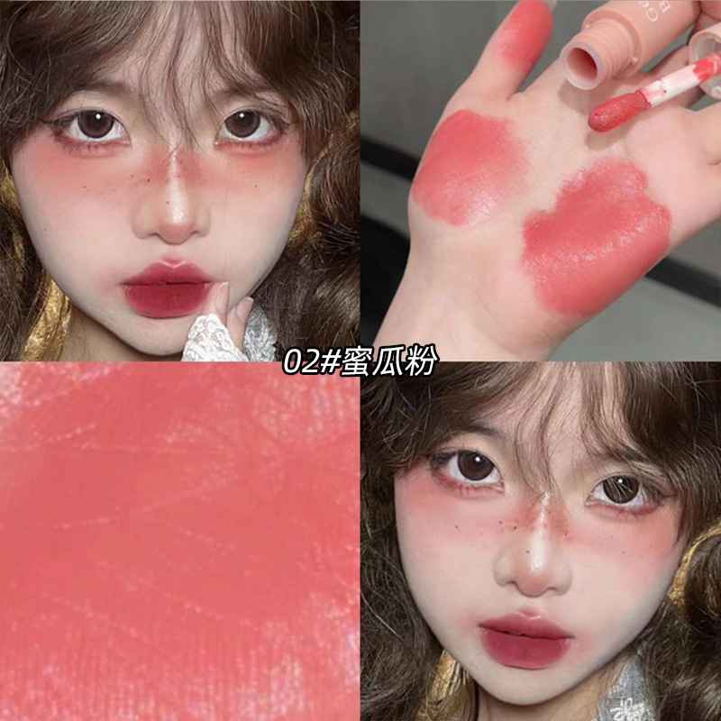 Collage of a person with makeup, close-up of lips, and swatch of lipstick color.